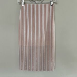 Event Ribbed Velvet Sheer Pencil Skirt sz XS Midi Beige Gold Lined Striped Bling